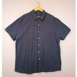 Coastal Nautical Unbranded‎ Mens XL Navy Blue Linen Blend Pinstripe Button Down